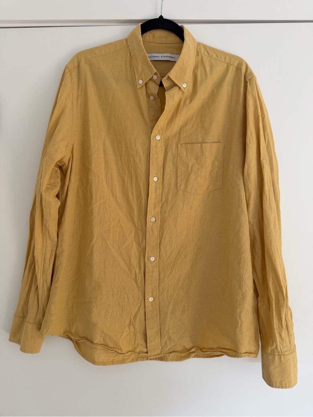 National Standards Men’s Casual Mustard Button-Down Linen Shirt Size Large